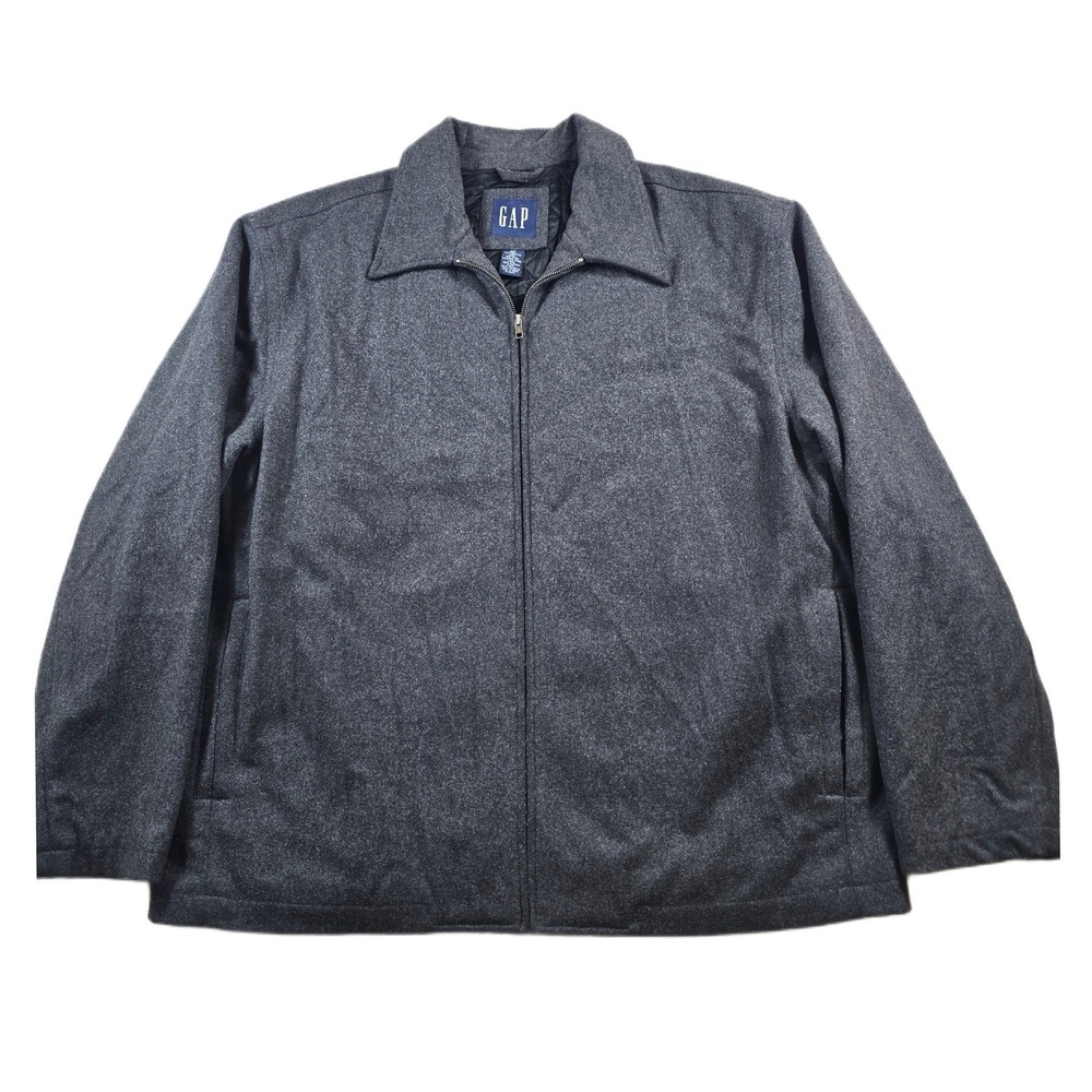 GAP Wool Bomber Jacket Mens 2XL Gray Wool Blend Insulated Quilted Lined Zip Coat